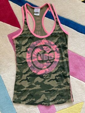 Chicago Cubs Baseball 5th & Ocean Hot Pink Camo Army Green Racerback Tank Top S